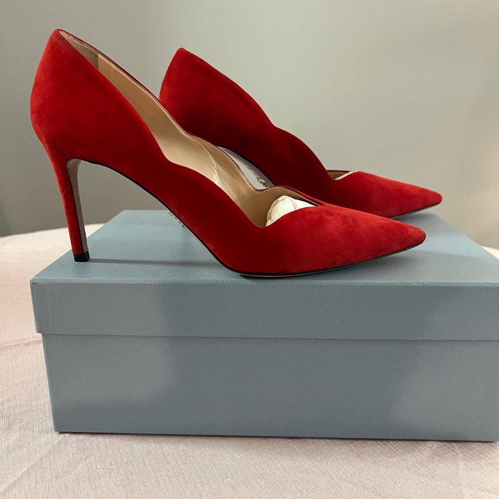 Prada Red Suede Pumps - Picture 3 of 12